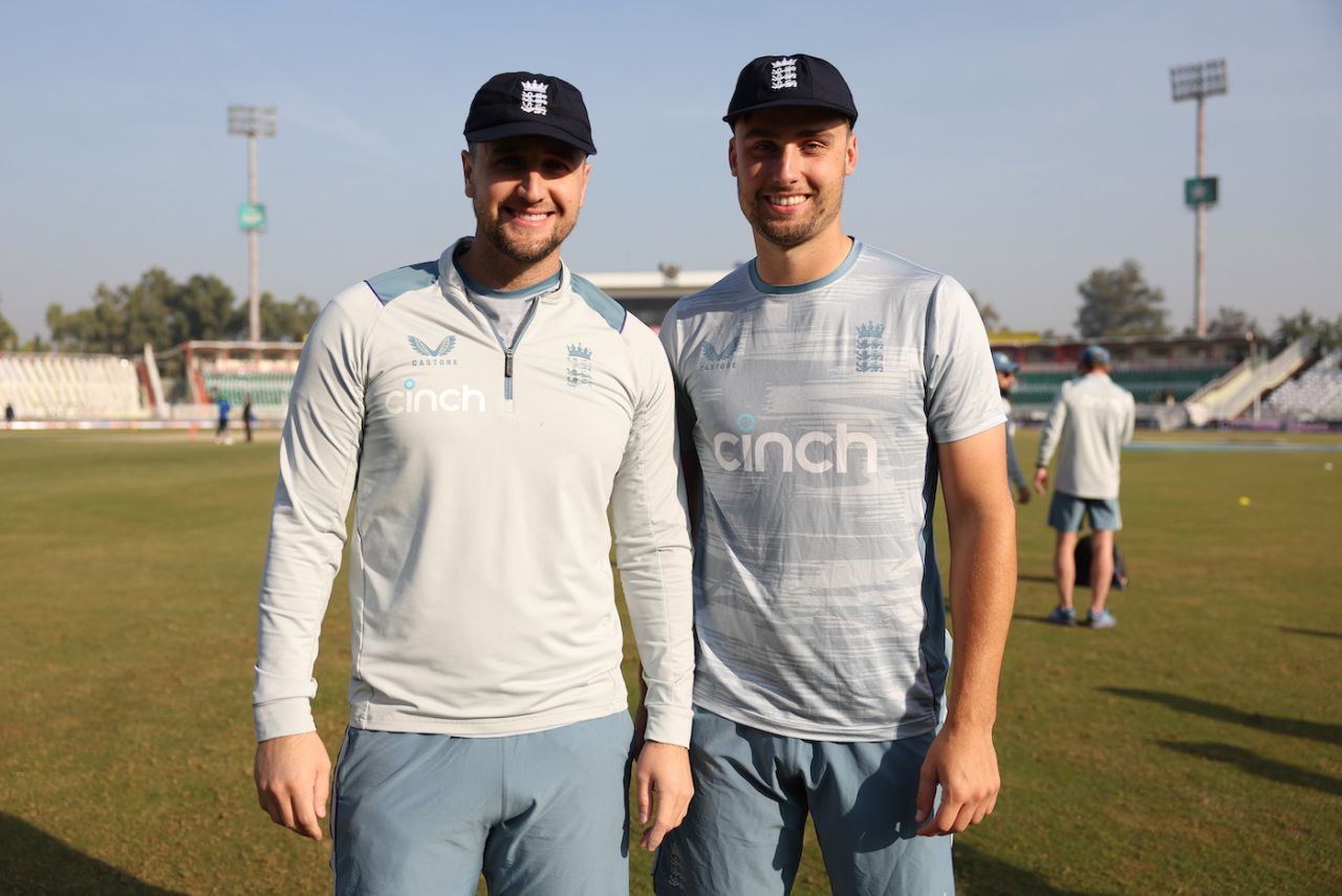 Debutants Liam Livingstone and Will Jacks with their Test caps, Pakistan vs England, 1st Test, Rawalpindi, 1st day, December 1, 2022