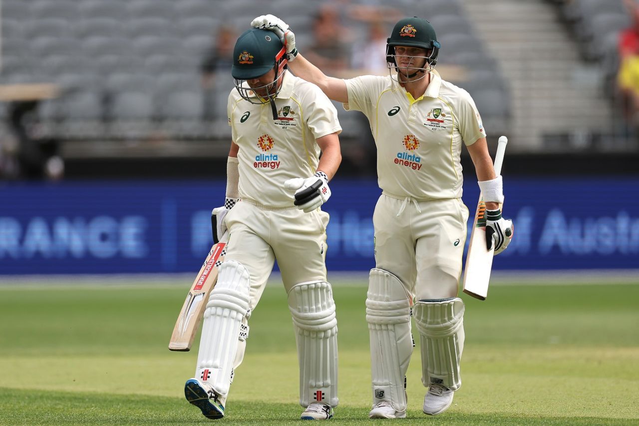 Steven Smith consoles Travis Head after he was bowled for 99, Australia vs West Indies, 1st Test, Perth, 2nd Day, December 1, 2022