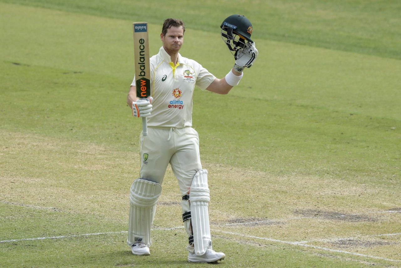 Steven Smith celebrates after raising his double century, Australia vs West Indies, 1st Test, Perth, 2nd Day, December 1, 2022