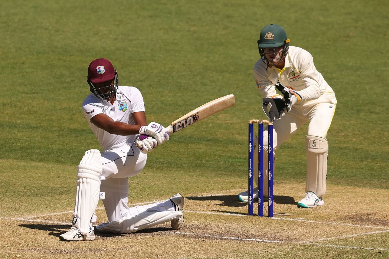 Shamarh Brooks unfurls a sweep, Australia vs West Indies, 1st Test, Perth, 3rd day, December 2, 2022