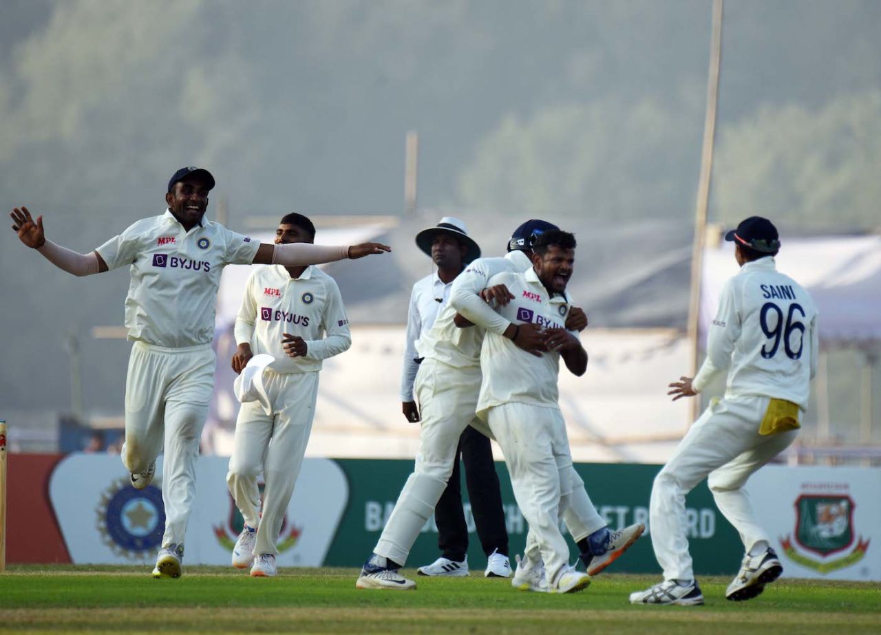 Saurabh Kumar celebrates after taking a wicket, Bangladesh A vs India A, 1st unofficial Test, 4th Day, Cox's Bazar, December 02, 2022