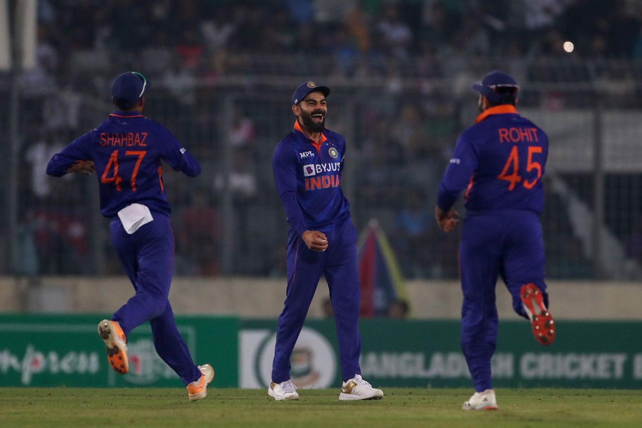 Virat Kohli celebrates after his screamer to dismiss Shakib Al Hasan, Bangladesh vs India, 1st ODI, Mirpur, December 04, 2022