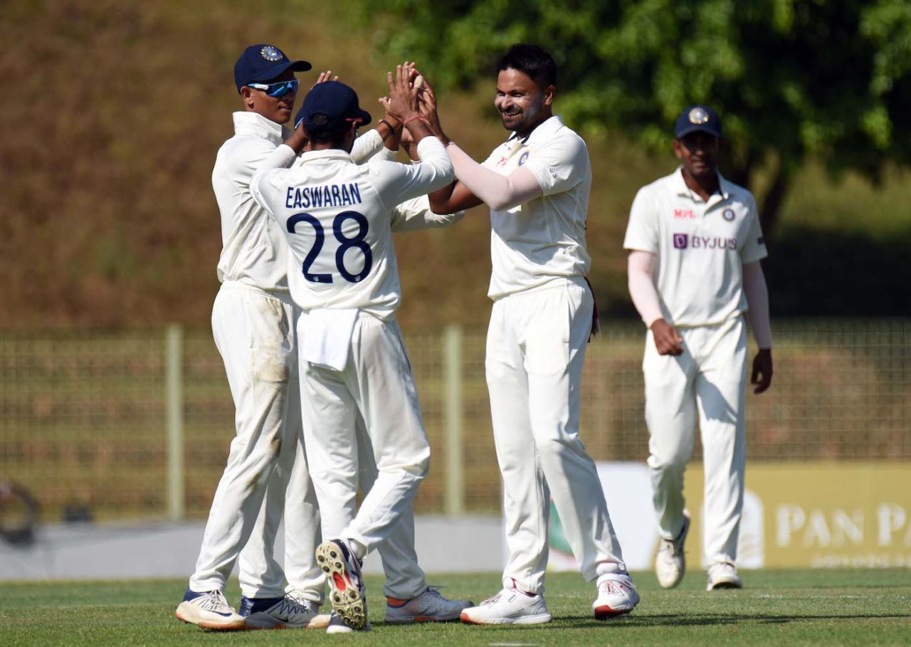 Mukesh Kumar celebrates a wicket, Bangladesh A vs India A, 2nd unofficial Test, Sylhet 1st day, December 6, 2022