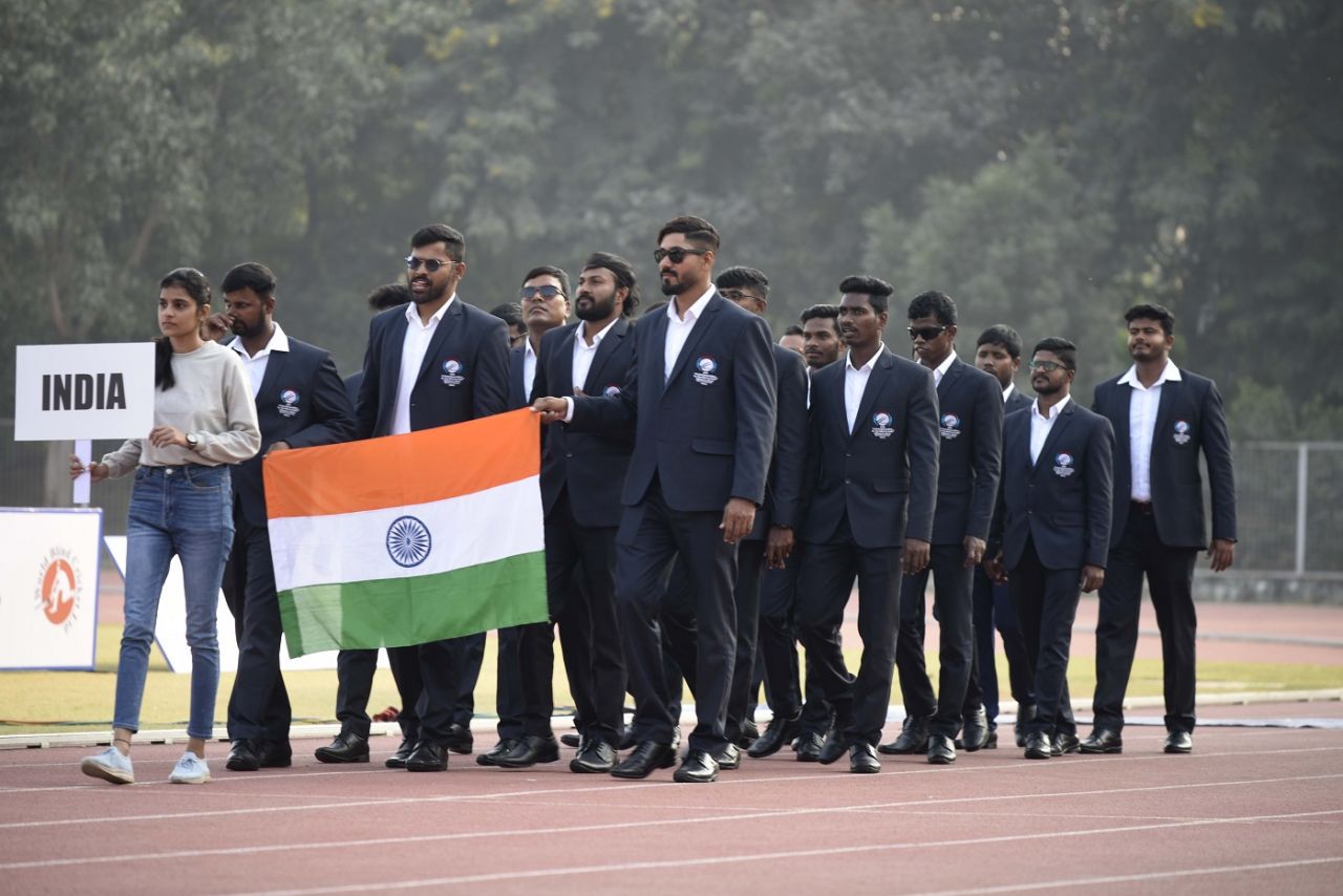 India's blind cricket team players at the inauguration ceremony of the Blind Cricket World Cup, Gurugram, December 6, 2022