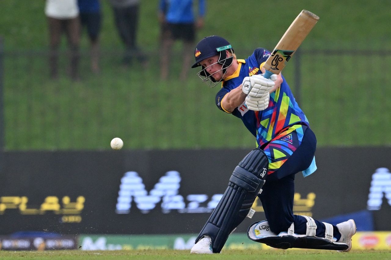 Jordan Cox hit a 22-ball 43 at the top of the order, Dambulla Aura vs Jaffna Kings, LPL 2022, Hambantota, December 7, 2022
