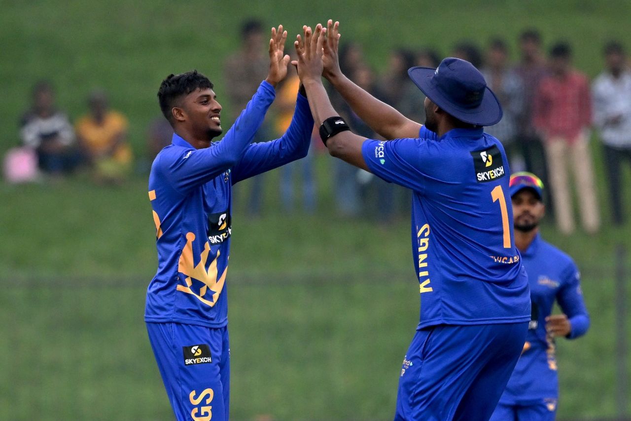 An impressive Vijayakanth Viyaskanth picked up three wickets, Dambulla Aura vs Jaffna Kings, LPL 2022, Hambantota, December 7, 2022