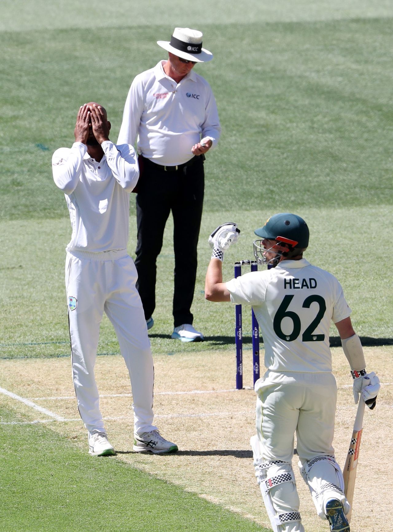 Roston Chase holds his head in his hands, Australia vs West Indies, 2nd Test, Adelaide, 2nd Day, December 9, 2022