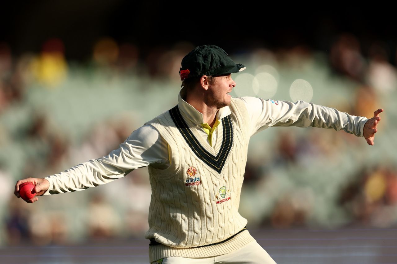 Steven Smith prepares to hurl the ball in from the deep, Australia vs West Indies, 2nd Test, Adelaide, 2nd day, December 9, 2022