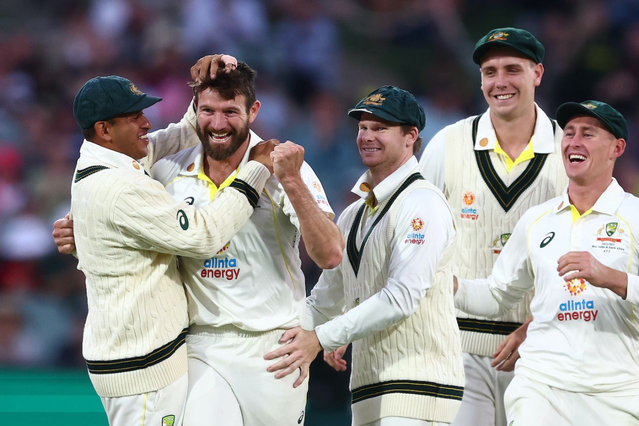 Michael Neser celebrates after nicking off Kraigg Brathwaite, Australia vs West Indies, 2nd Test, Adelaide, 2nd Day, December 9, 2022