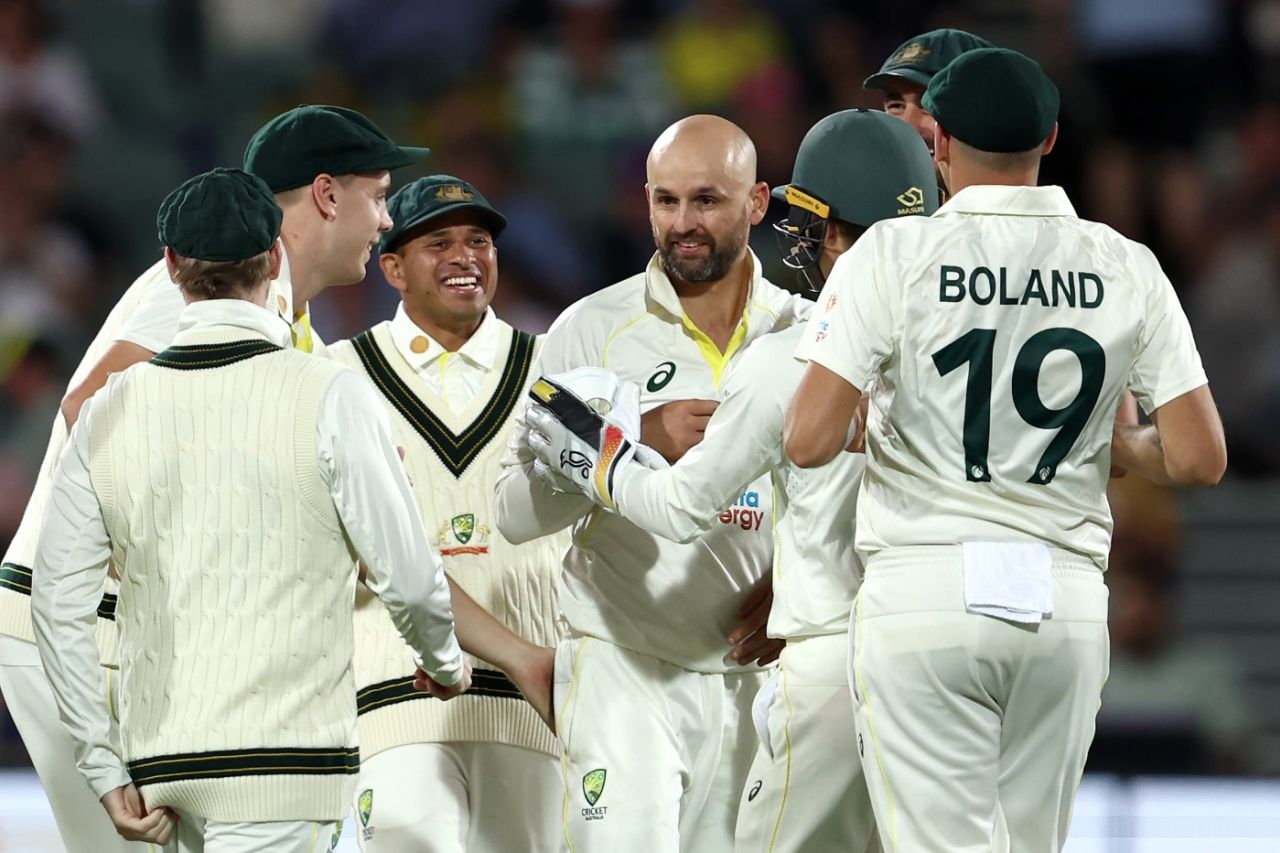 Nathan Lyon celebrates the wicket of Jermaine Blackwood, Australia vs West Indies, 2nd Test, Adelaide, 2nd Day, December 9, 2022