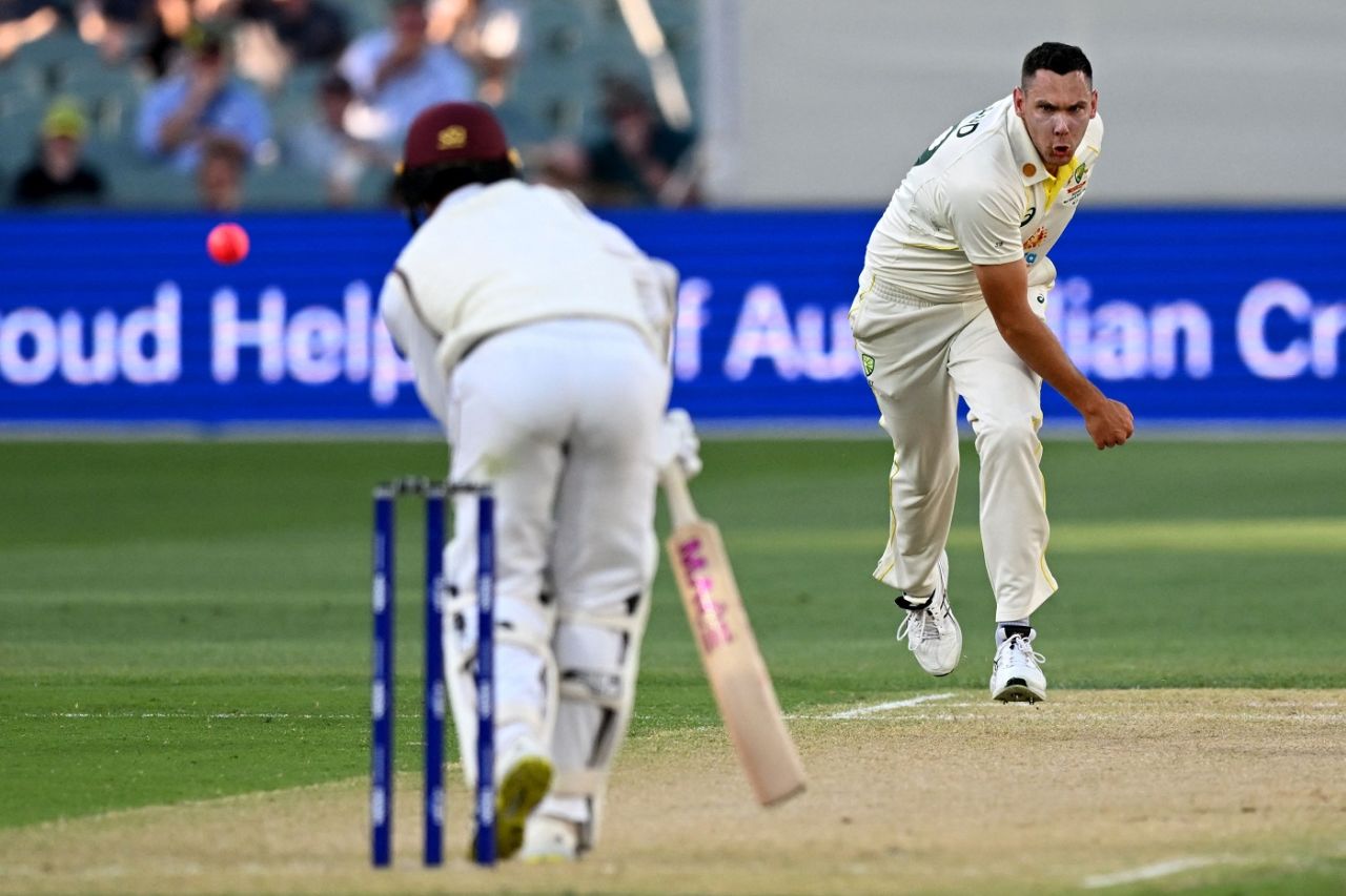 Scott Boland squares up Tagenarine Chanderpaul, Australia vs West Indies, 2nd Test, Adelaide, 2nd Day, December 9, 2022