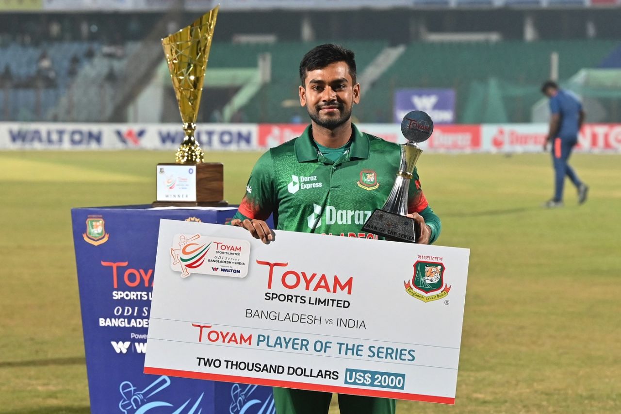 Mehidy Hasan Miraz was named Player of the Series, Bangladesh vs India, 3rd ODI, Chattogram, December 10, 2022