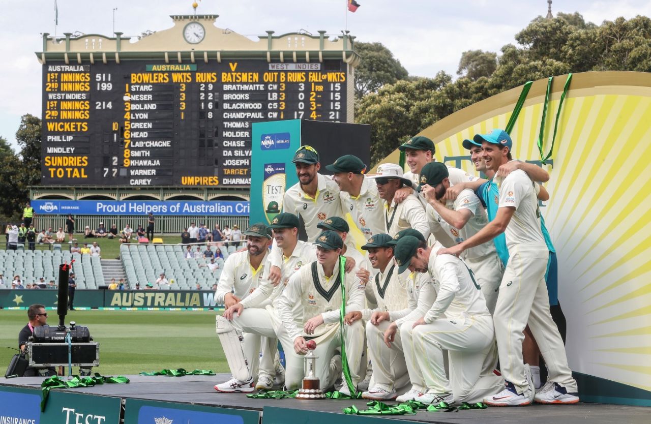 Australia celebrate winning the Frank Worrell Trophy, Australia vs West Indies, 2nd Test, Adelaide, 4th Day, December 11, 2022