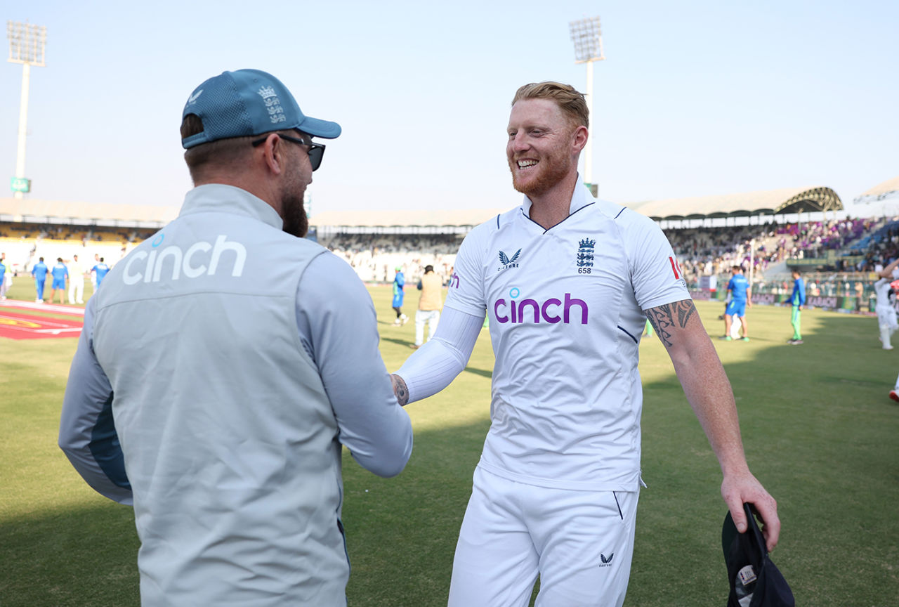 Ben Stokes and Brendon McCullum celebrate England's series win, Pakistan vs England, 2nd Test, Multan, 4th day, December 12, 2022