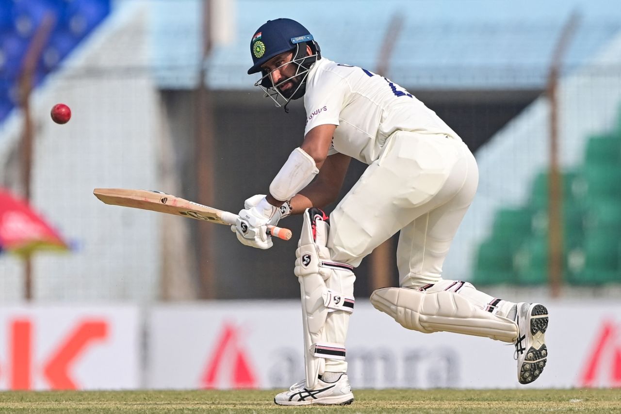 Cheteshwar Pujara keeps a watchful eye on the ball, Bangladesh vs India, 1st Test, Chattogram, 1st day, December 14, 2022
