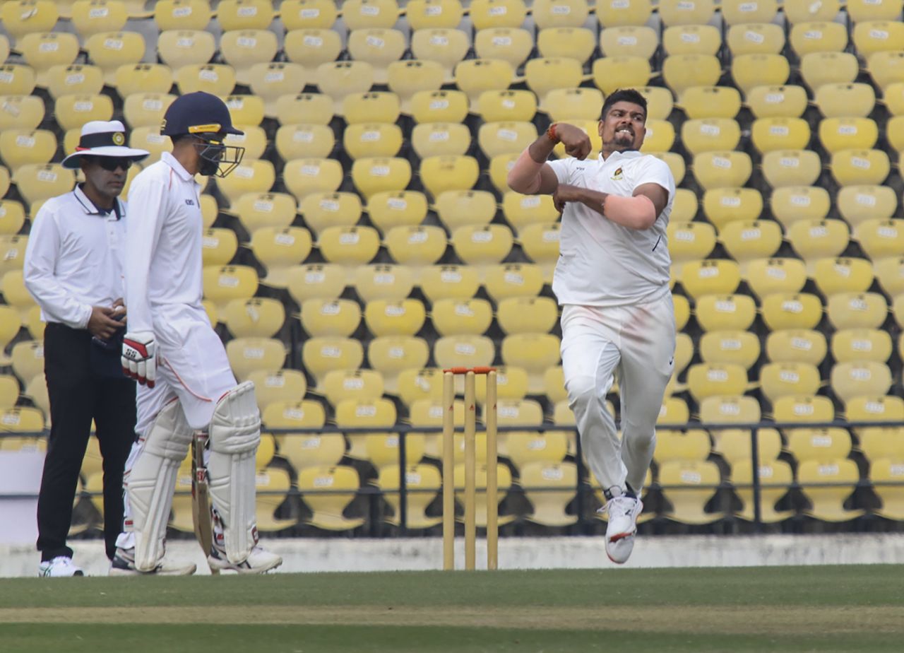 Karn Sharma was the standout performer with 8 for 38 as Railways bowled Vidarbha out for 213, Vidarbha vs Railways, Ranji Trophy 2022-23, Nagpur, 1st day, December 13, 2022