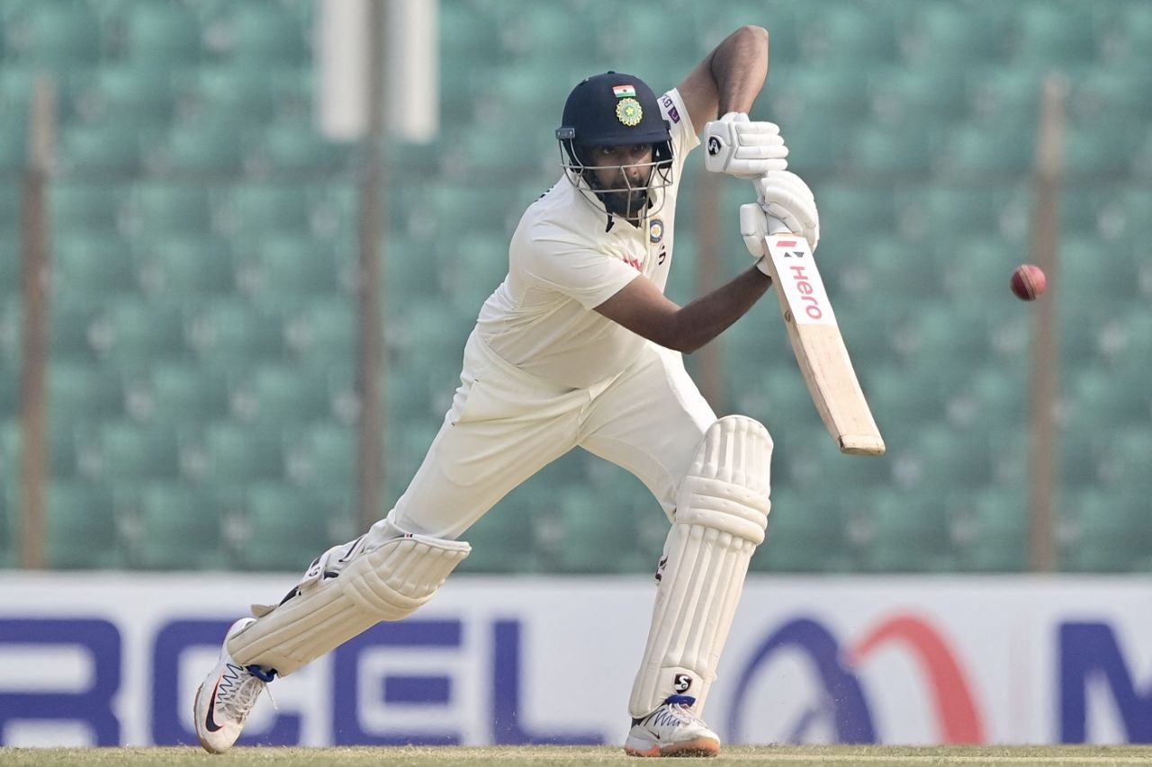 R Ashwin pushes one forward, Bangladesh vs India, 1st Test, Chattogram, 2nd day, December 15, 2022