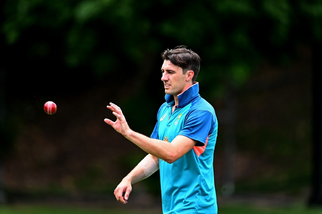 Pat Cummins gets ready to bowl in the nets, Brisbane, December 15, 2022