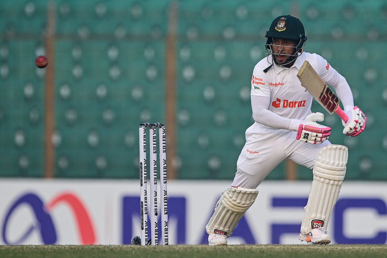 Mushfiqur Rahim pushes the ball into the off side, Bangladesh vs India, 1st Test, Chattogram, 2nd Day, December 15, 2022
