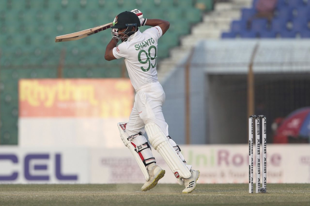 Najmul Hossain Shanto punches one through the off side, Bangladesh vs India, 1st Test, Chattogram, 3rd day, December 16, 2022