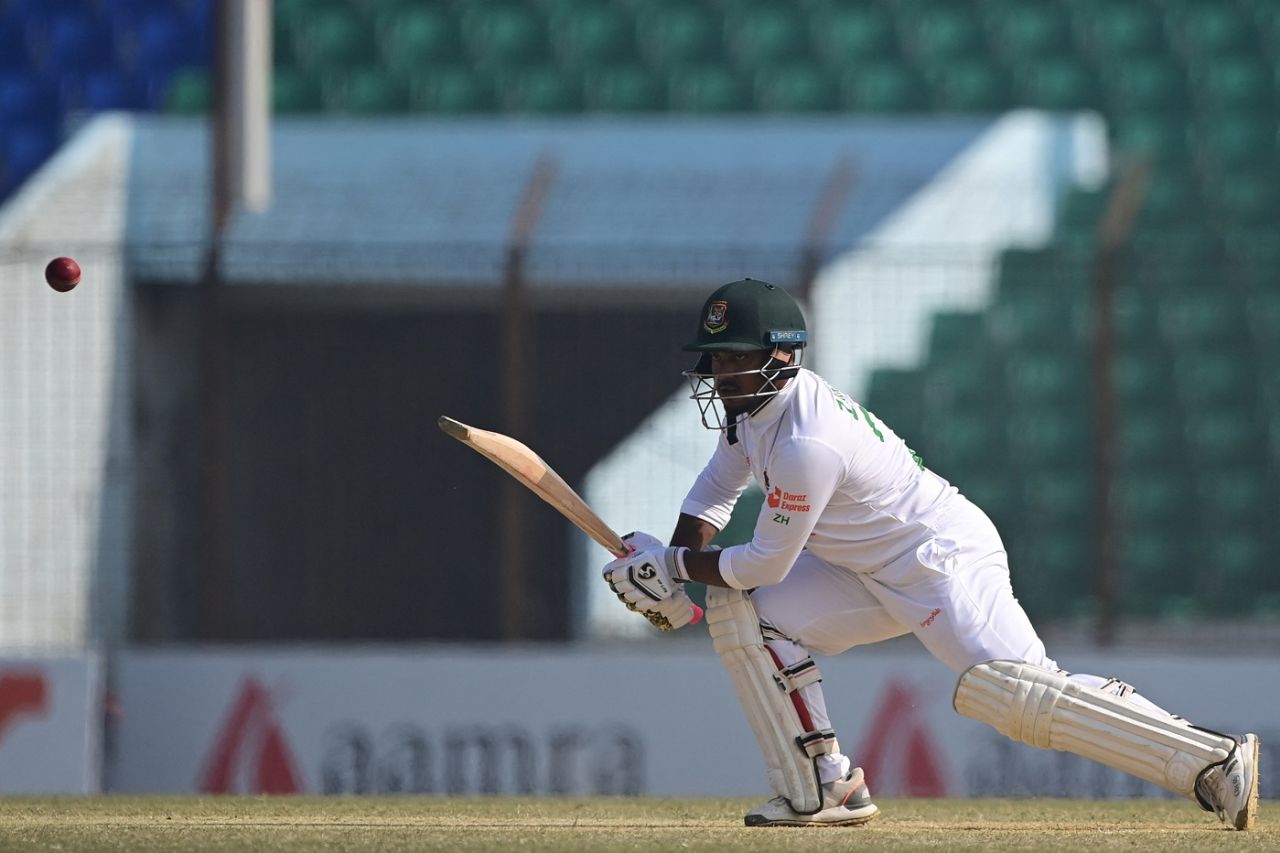 Zakir Hasan looks on, Bangladesh vs India, 1st Test, Chattogram, 4th day, December 17, 2022