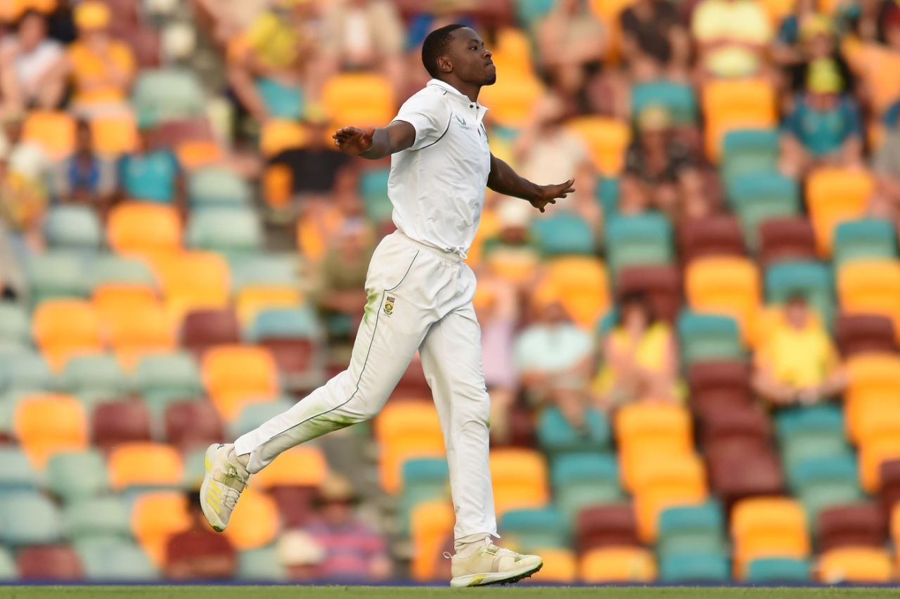 Kagiso Rabada celebrates a late wicket, Australia v South Africa, 1st Test, Brisbane, 1st day, December 17, 2022