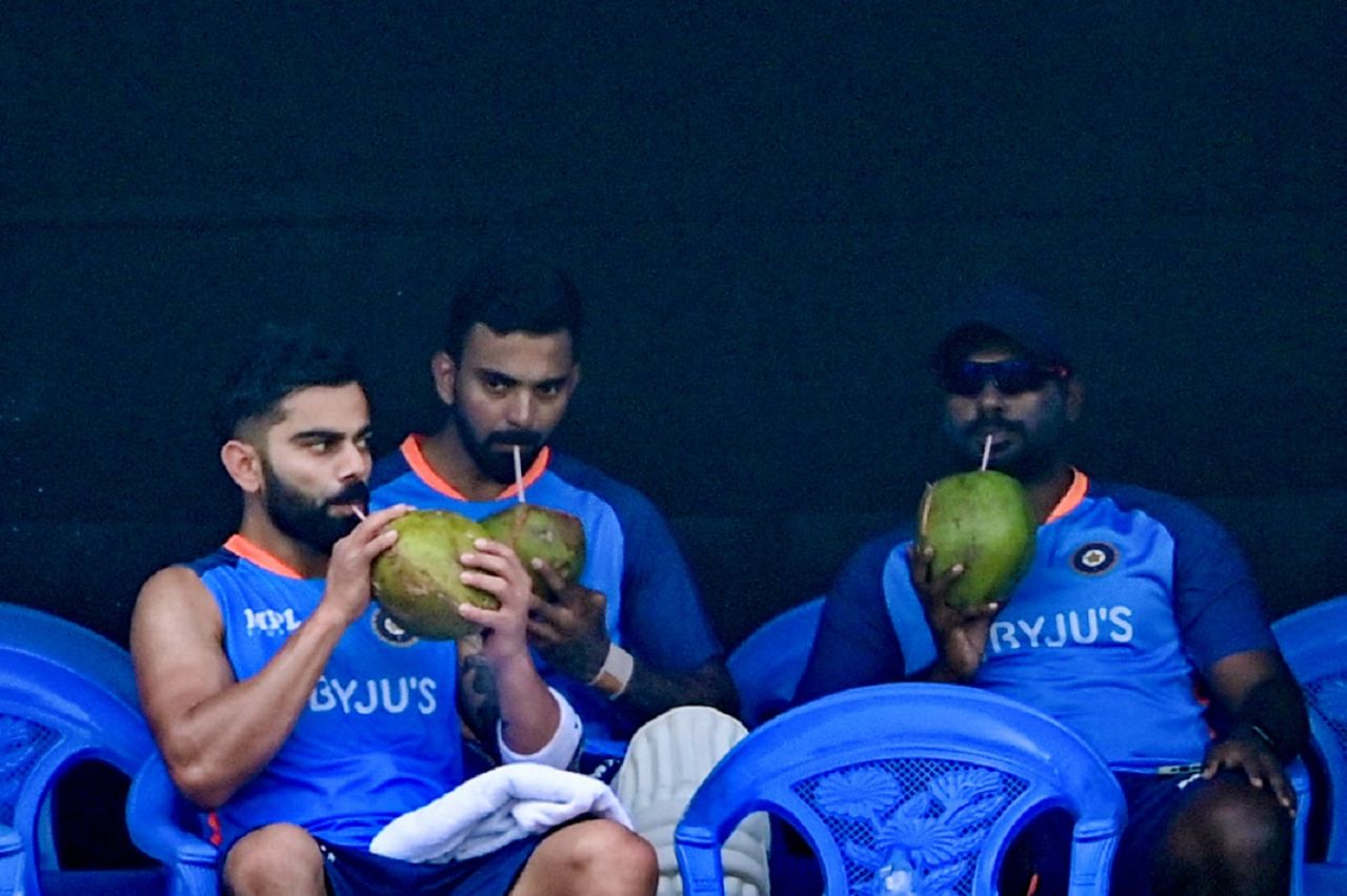 Virat Kohli and KL Rahul enjoy some coconut water during a practice session, Dhaka, December 21, 2022