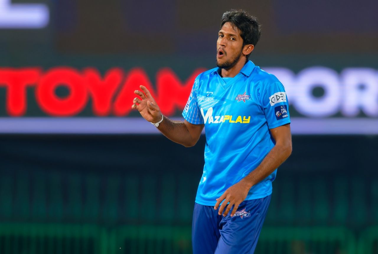 Kasun Rajitha took two wickets and gave away just nine runs, Colombo Stars vs Galle Gladiators, LPL 2022, Eliminator, Colombo, December 21, 2022