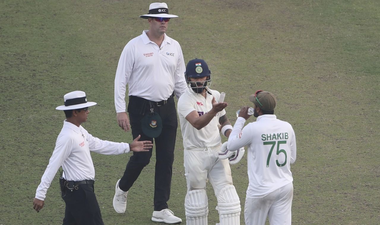 Virat Kohli has a word with Shakib Al Hasan after he his dismissal, Bangladesh vs India, 2nd Test, Mirpur, 3rd day, December 24, 2022