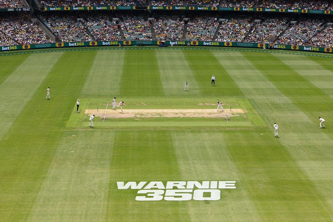 The tribute to Shane Warne on the MCG outfield, Australia vs South Africa, 2nd Test, Melbourne, 1st Day, December 26, 2022