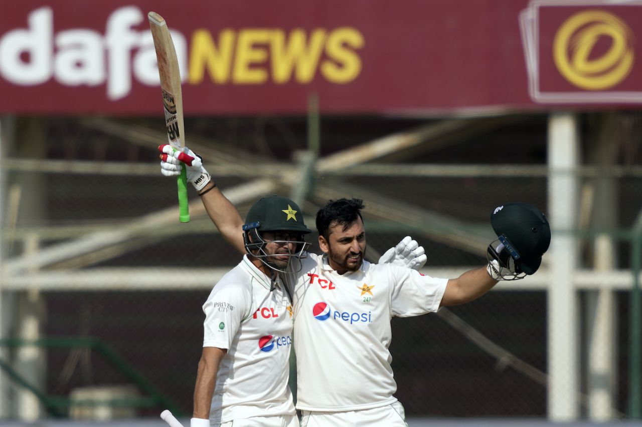 Abrar Ahmed joins in on Agha Salman's century celebration, Pakistan vs New Zealand, 1st Test, Karachi, 2nd Day, December 27, 2022