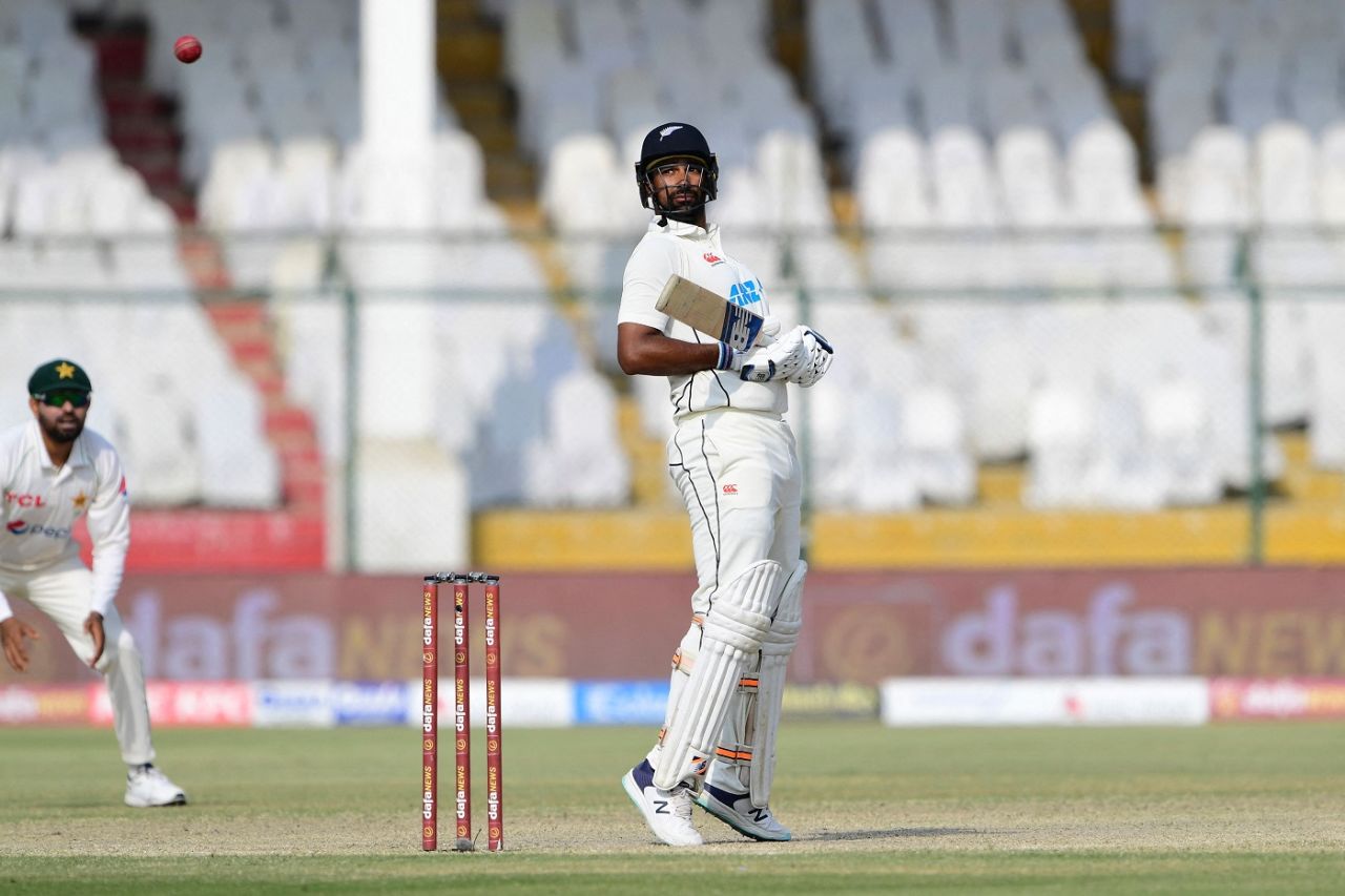 Ish Sodhi evades a short ball, Pakistan vs New Zealand, 1st Test, Karachi, 4th day, December 29, 2022