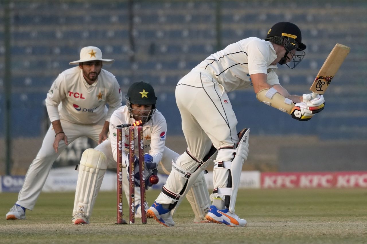 Michael Bracewell is bowled after misjudging an Abrar Ahmed delivery, Pakistan vs New Zealand, 1st Test, Karachi, 5th day, December 30, 2022