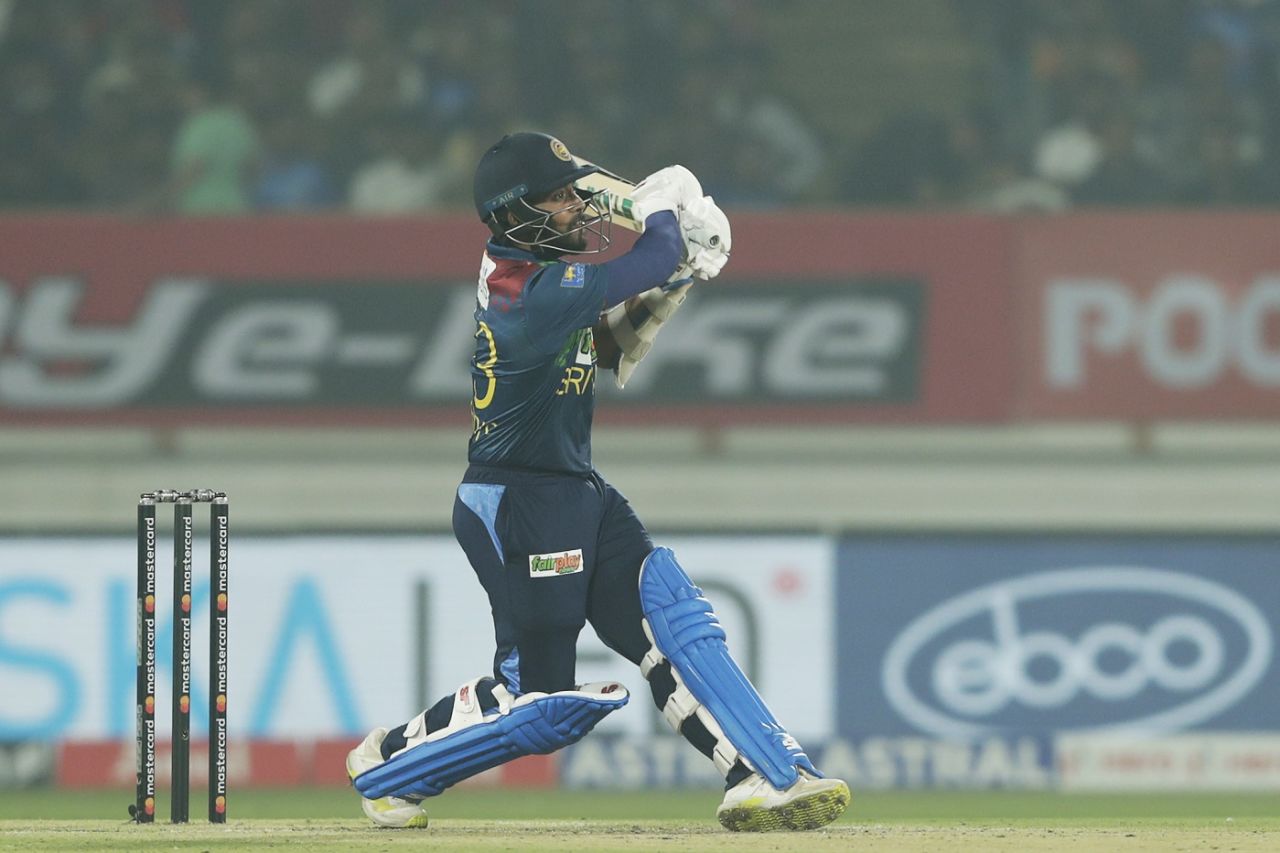 Kusal Mendis smacks one over midwicket, India vs Sri Lanka, 3rd T20I, Rajkot, January 7, 2023