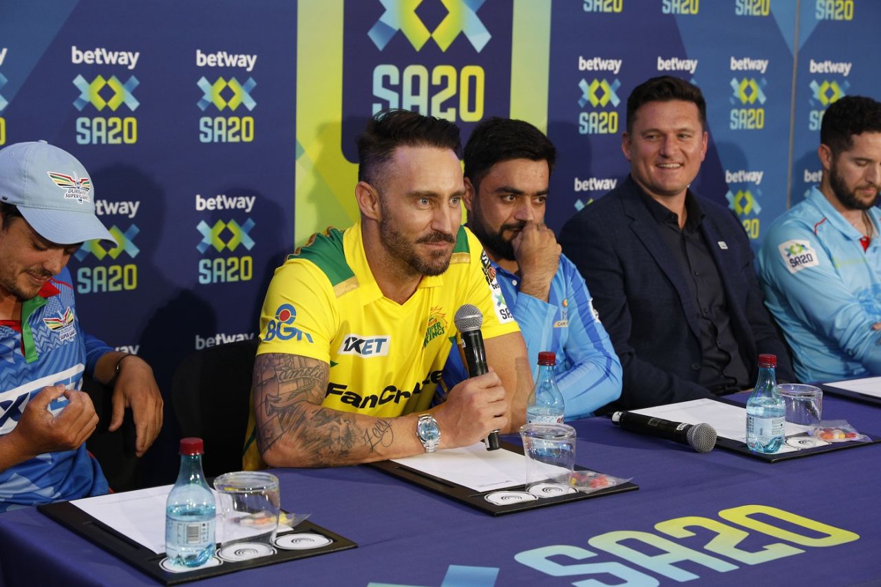 Joburg Super Kings captain Faf du Plessis speaks at a media conference, SA20, January 7, 2022