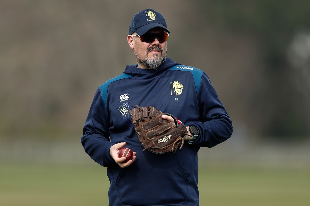 Neil Killeen, as Durham coach, looks on during the MCC University match between Durham UCCE and Durham County Cricket Club, The Racecourse, Durham City, March 24, 2022