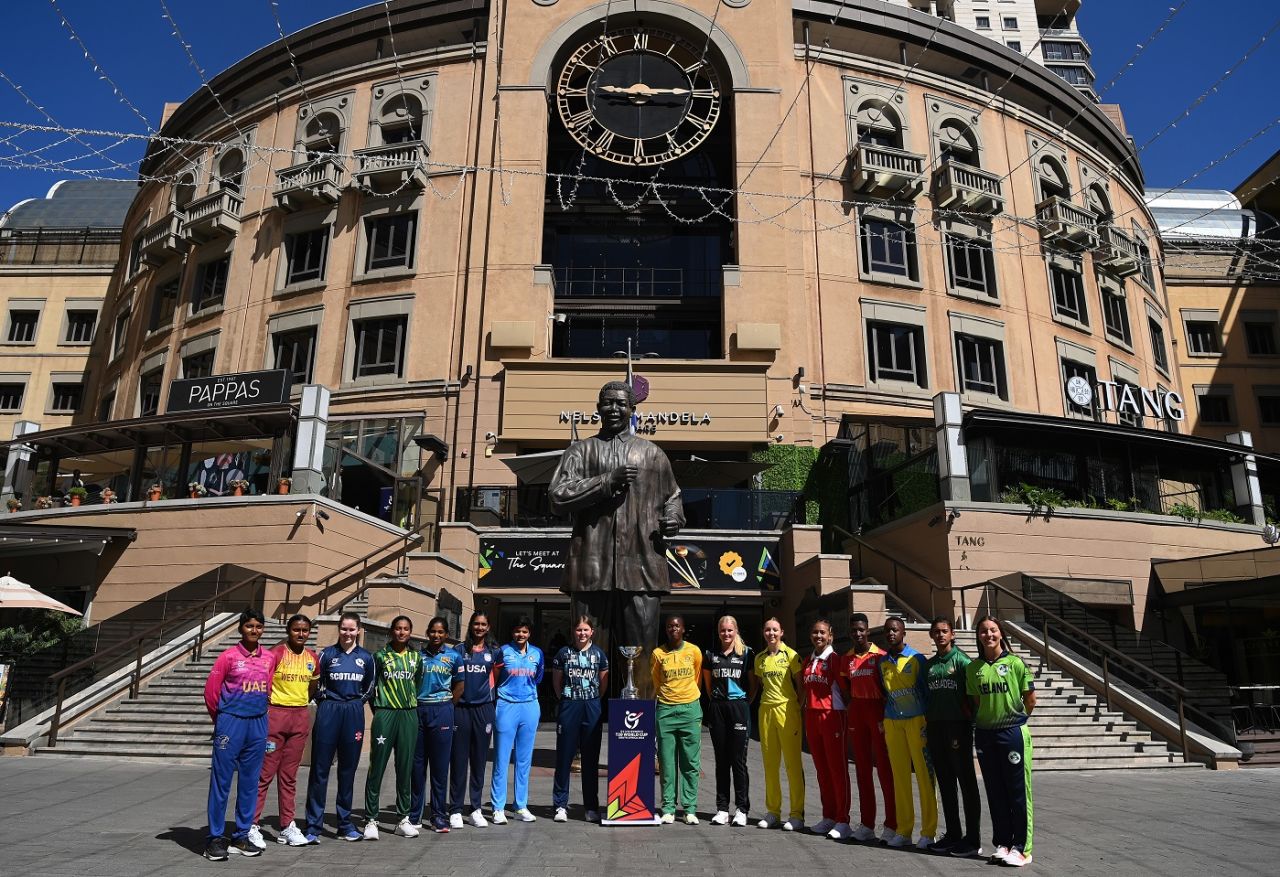 The captains pose for a picture before the start of the tournament, Women's U-19 T20 World Cup, Sandton, January 12, 2023