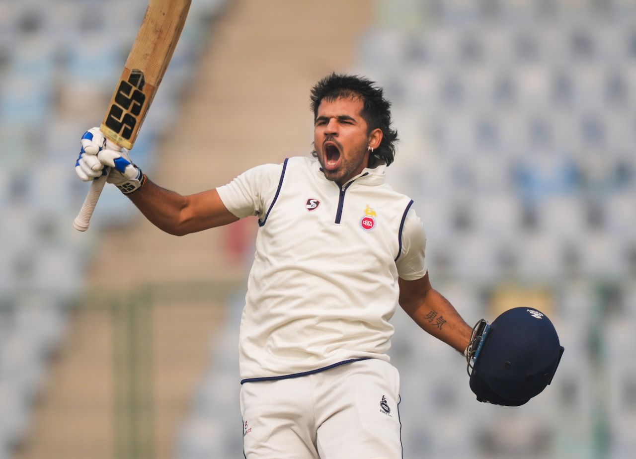 Himmat Singh roars after scoring a century, Delhi vs Andhra, Ranji Trophy 2022-23, Delhi, 4th day, January 13, 2023