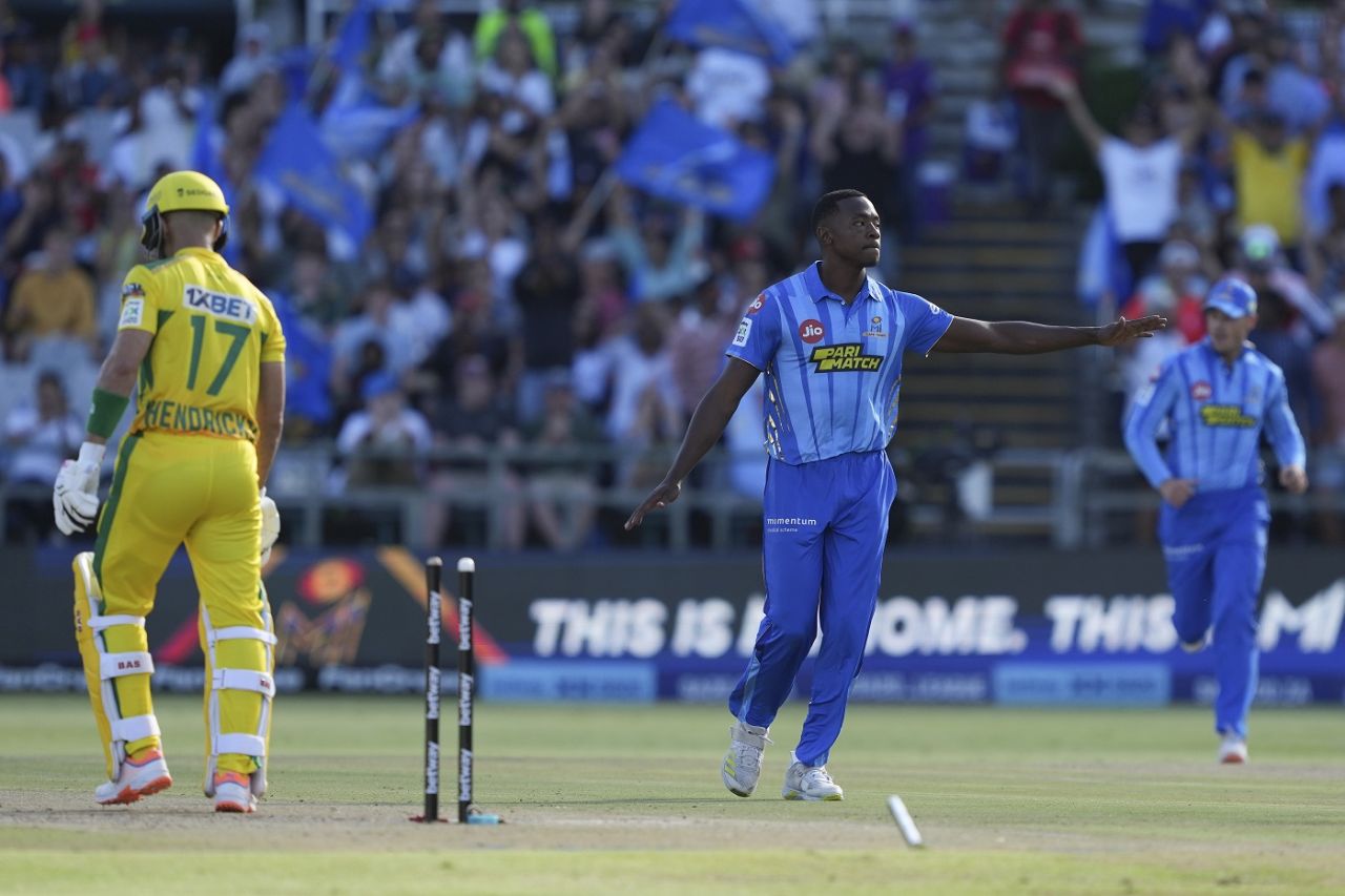 Kagiso Rabada celebrates a wicket, MI Cape Town vs Joburg Super Kings, SA20, Cape Town, January 14, 2023