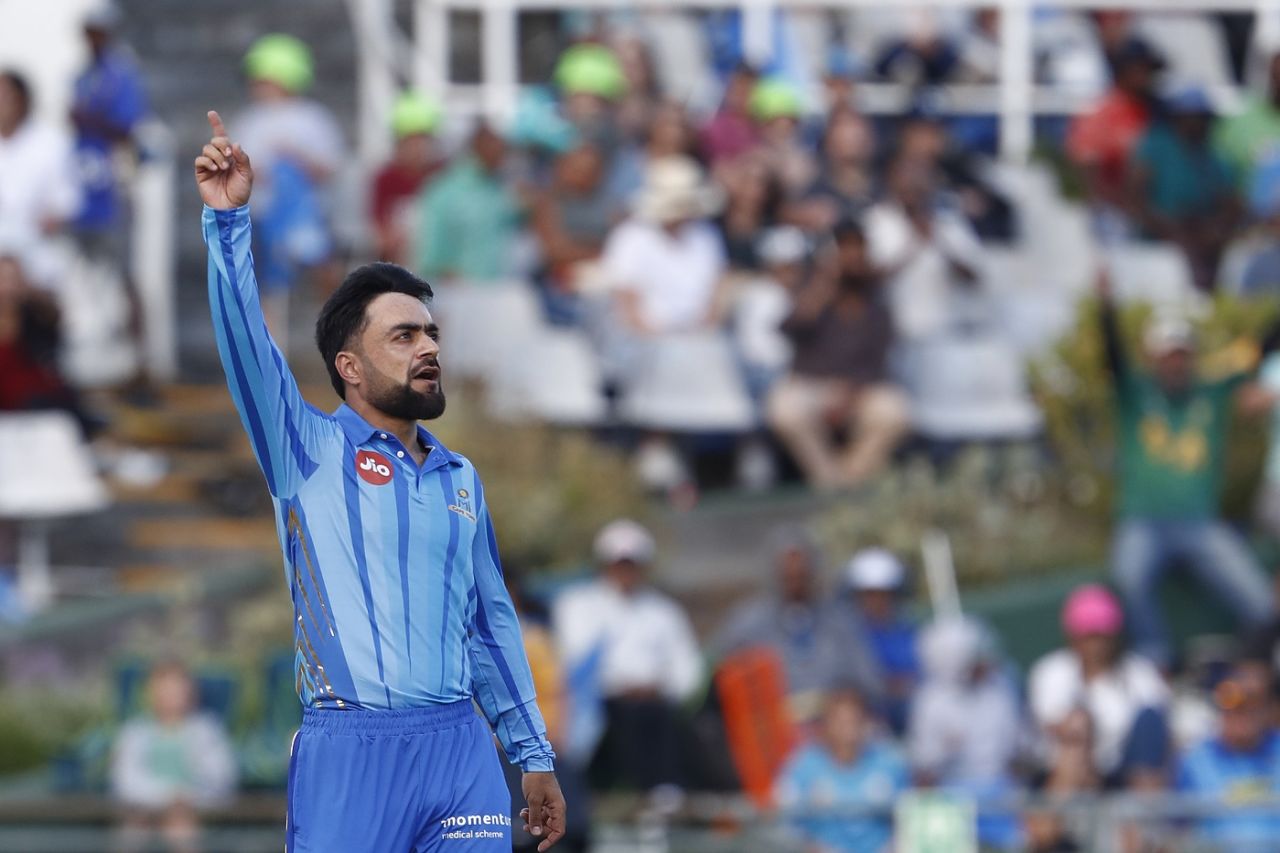 Rashid Khan celebrates a wicket, MI Cape Town vs Joburg Super Kings, SA20, Cape Town, January 14, 2023