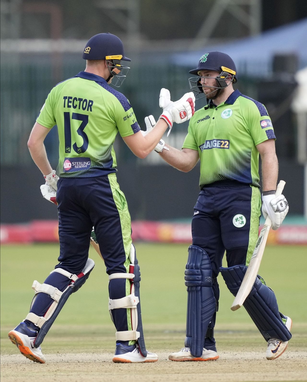 Ross Adair and Harry Tector have a chat in the middle, Zimbabwe vs Ireland, 2nd T20I, Harare, January 14, 2023