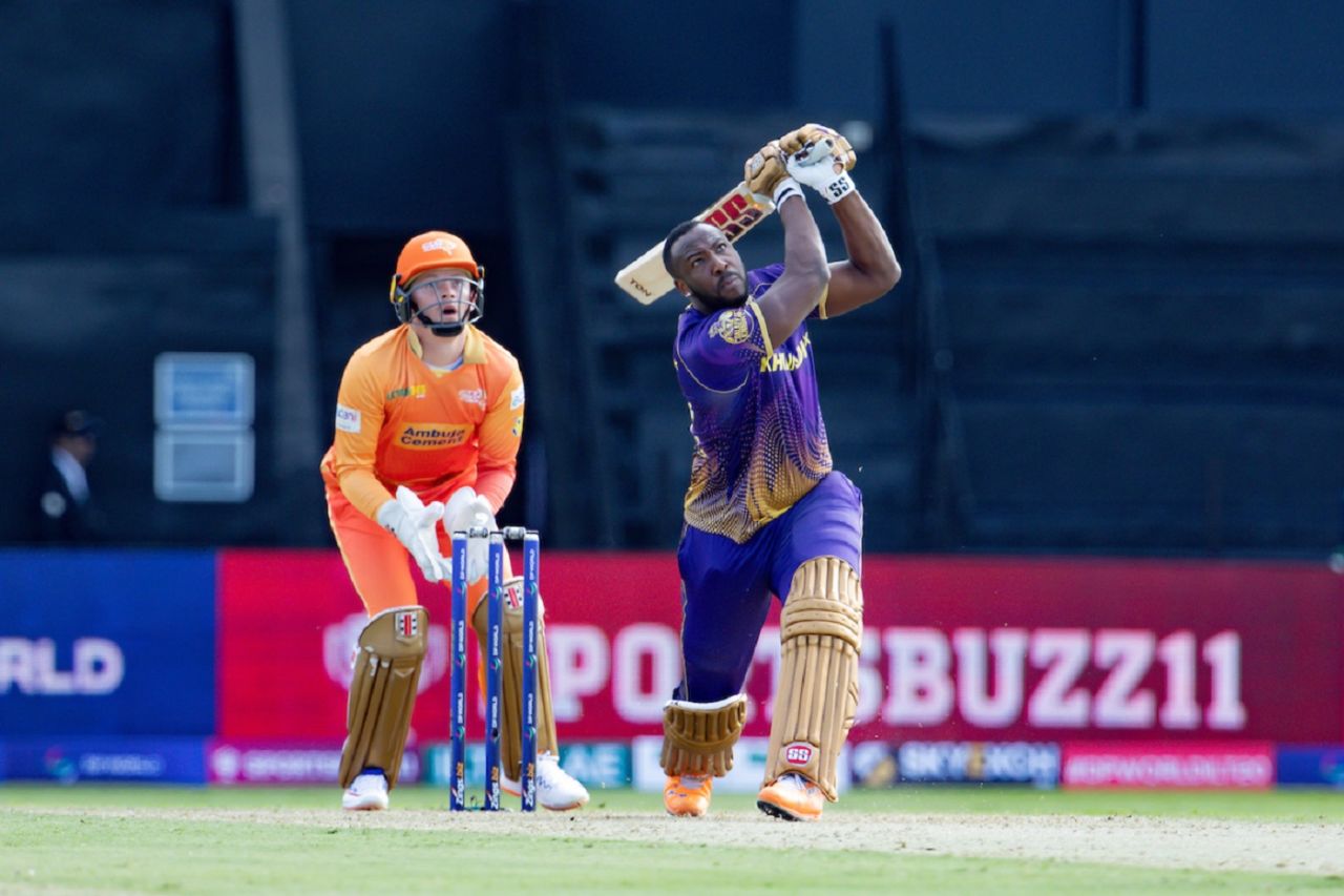 Andre Russell looked to fight a lone war with the bat, Abu Dhabi Knight Riders vs Gulf Giants, Abu Dhabi, ILT20, January 15, 2023