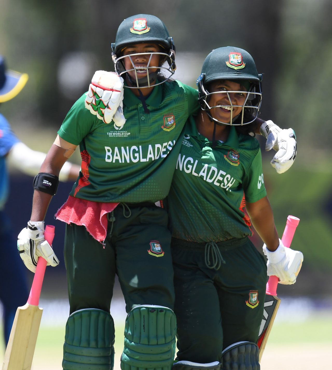 Shorna Akter (L) and Dilara Akter walk off all smiles after giving Bangladesh a strong finish, Bangladesh vs Sri Lanka, Women's Under-19 World Cup, Benoni, January 16, 2023