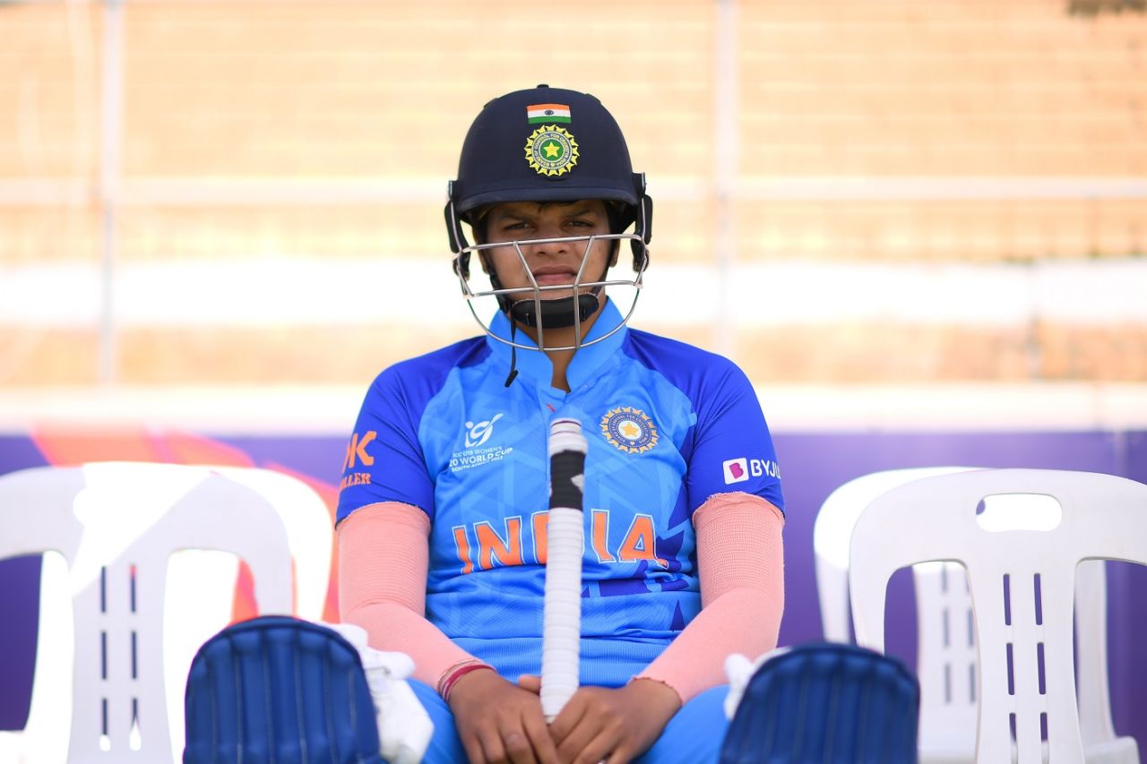 Shafali Verma watches before walking out to bat, India vs UAE, Women's Under-19 T20 World Cup, Benoni, January 16, 2023