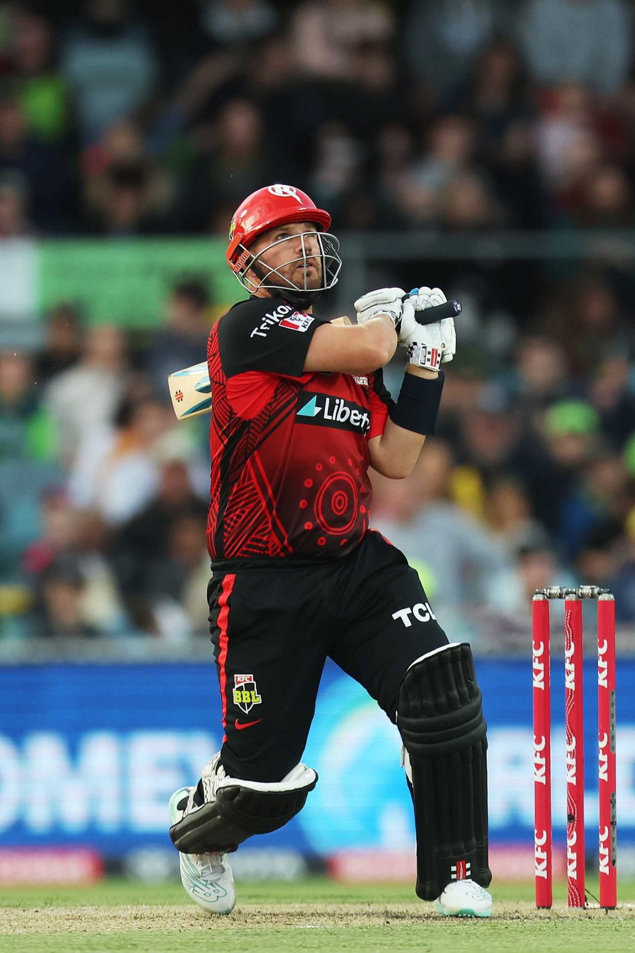 Aaron Finch goes over the top, Melbourne Renegades vs Sydney Thunder, Big Bash League, Canberra, January 19, 2023