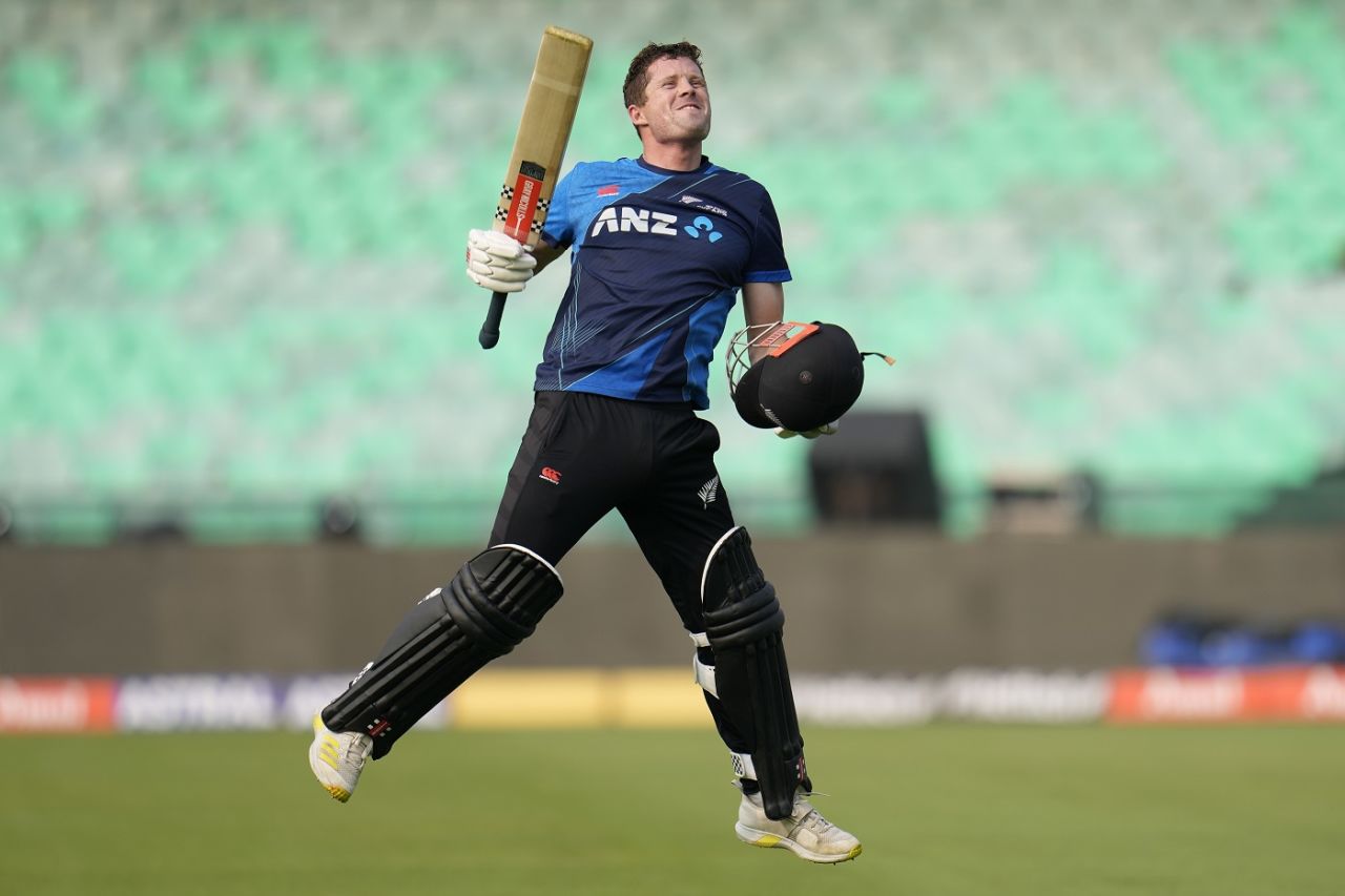 Henry Nicholls practises his celebration, Raipur, January 20, 2023