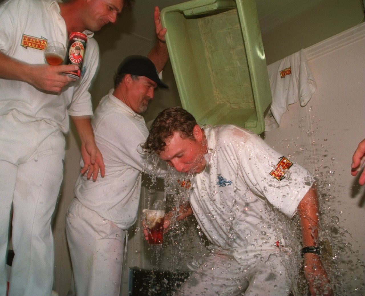 Mike Gatting gives Michael Atherton a bath after England's win, Australia vs England, 4th Test, Adelaide, 5th day, January 30, 1995