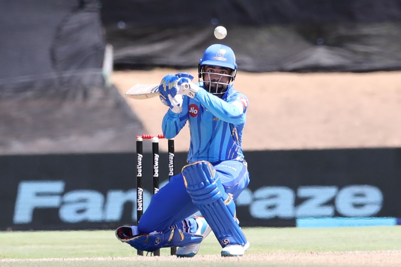 Rashid Khan shapes up to play a ramp, Paarl Royals vs MI Cape Town, Paarl, SA20, January 21, 2023