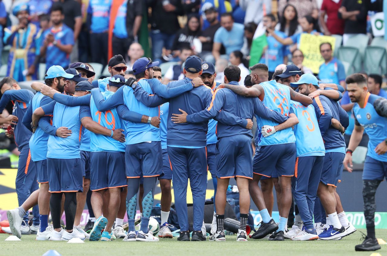 India huddle ahead of the match, England vs India, T20 World Cup semi-final, Adelaide, November 10, 2022