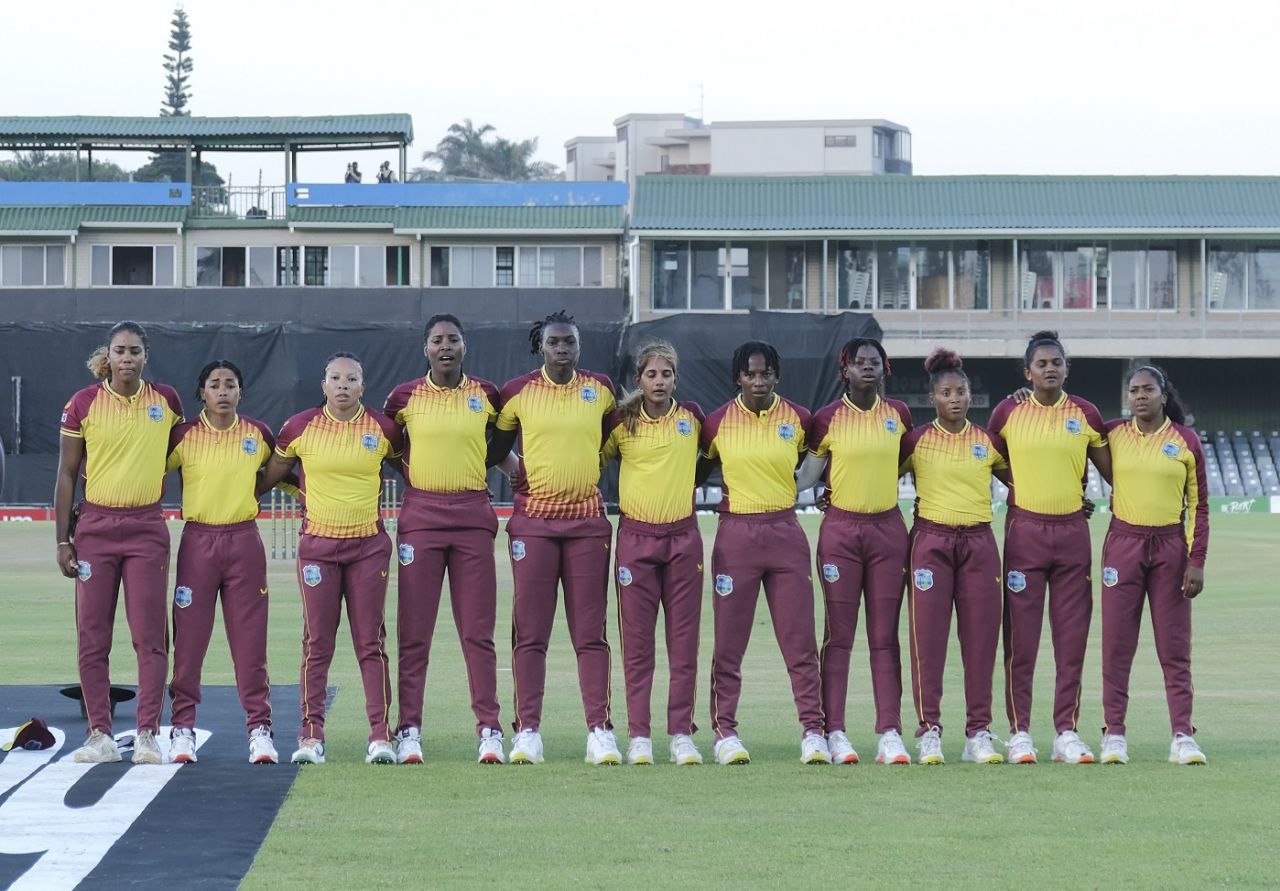 West Indies line up for their anthem, India vs West Indies, Women's T20I Tri-Series, East London, January 23, 2023